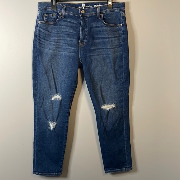 7 For All Mankind Josephine Skinny Boyfriend Dark Wash Cropped Jeans Size 31 - Picture 1 of 11